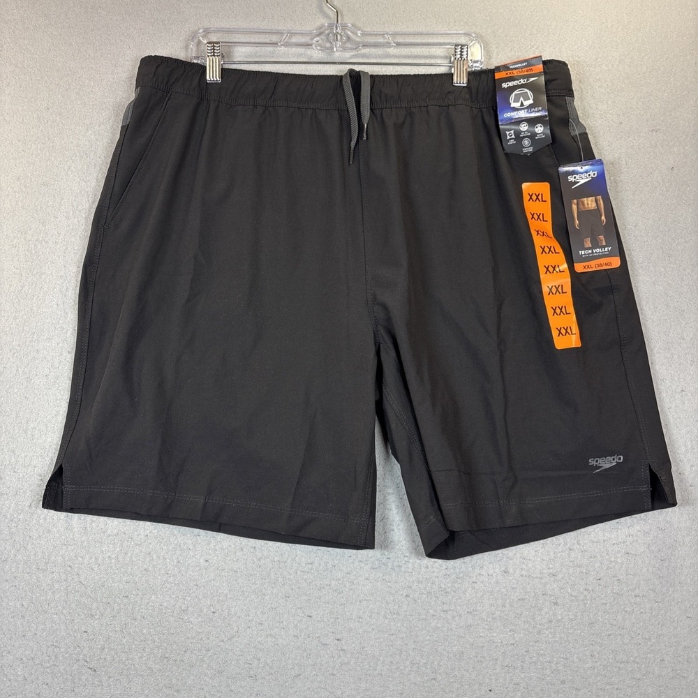 Speedo Tech Volley Swim Shorts Trunks Comfort Liner Men NWT Size XXL 38/40 Black